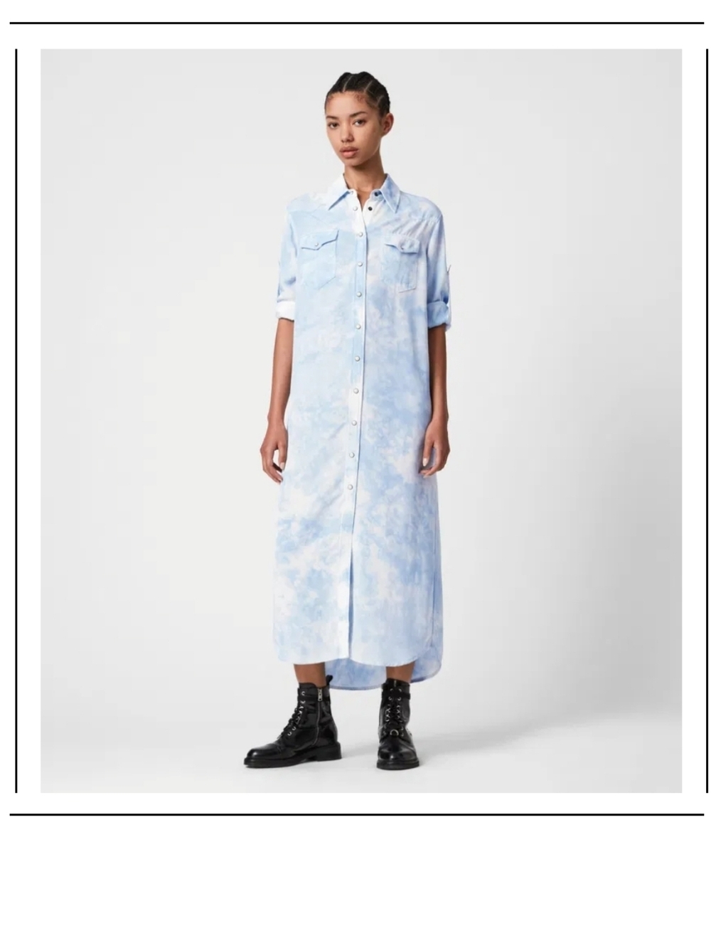 ALLSAINTS ALIZA TIE DYE DRESD SKY BLUE NWOT RELAX FIT VISCOSA SIZE 2